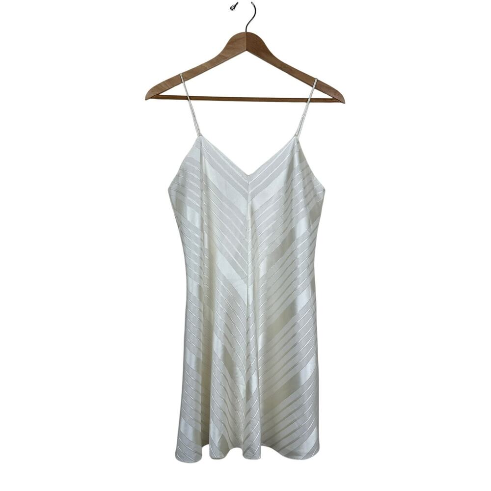Indulgence Vintage Satin Slip Dress Ivory Gold Stripe Made in USA Coquette Bride